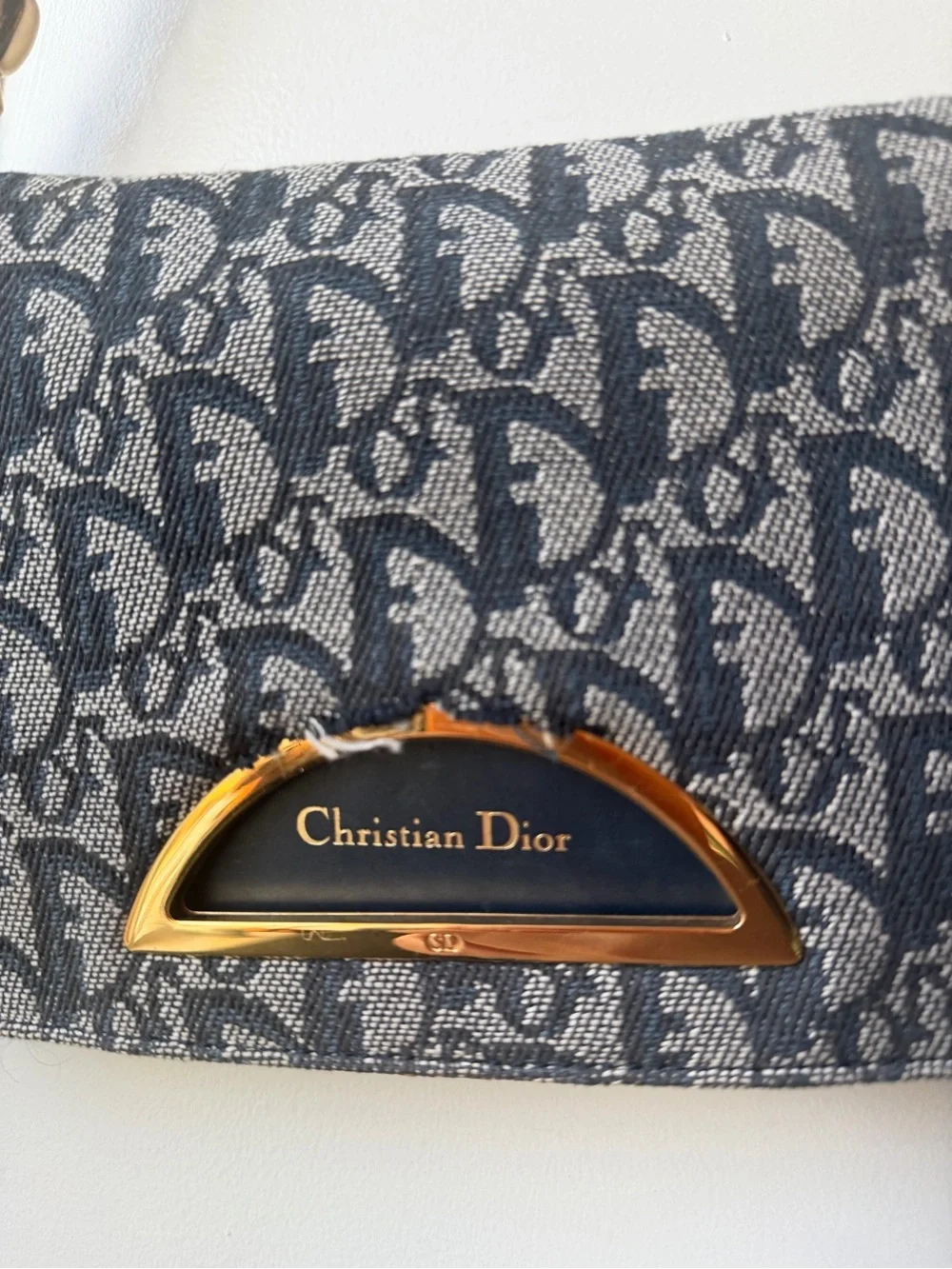 Dior Navy and Beige Logo Jacquard Crossbody Bag with Gold-Tone Accent